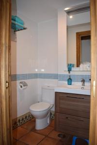 a bathroom with a toilet and a sink and a mirror at Apartamento Mercedes in Cobisa