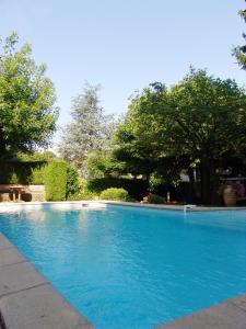 una gran piscina azul con árboles en el fondo en Hotel Restaurant Chavant en Bresson