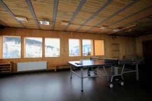 a ping pong table in a room with windows at Residence Buffalo in Špindlerův Mlýn