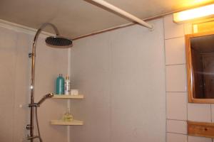 ein Bad mit einer Dusche mit einem Duschkopf in der Unterkunft Bergen Sentrum Apartment in Bergen