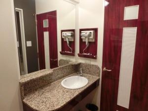 a bathroom with a sink and a mirror at Hotel Hyper Noah (Adult Only) in Sakai