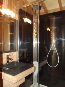 a bathroom with a black sink and a shower at L'Entre-Coeur in Ménétru-le-Vignoble
