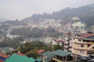 a view of a city with buildings on a mountain at Hotel Renam in Gangtok