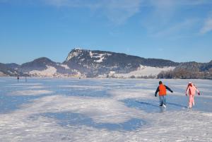 LʼAbbayeにあるHÔTEL DE VILLE - La Baie Du Lacの氷上を歩く人々
