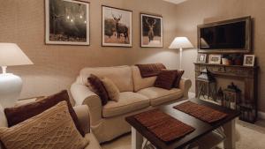 a living room with a couch and a tv at Main Street Apartments in Krakow