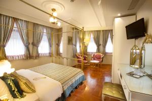 una habitación de hotel con una cama y un televisor en Valide Sultan Konagi, en Estambul