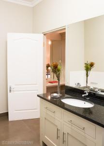 a bathroom with a sink and a mirror at Pond End Villa in Clarens