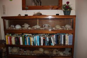 una estantería llena de libros y animales de peluche en Cohyli Hotel, en Iräon