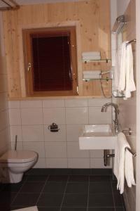 a bathroom with a sink and a toilet at Braugasthof Glocknerblick in Kals am Großglockner