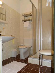 a bathroom with a toilet and a sink and a shower at Gästehaus Apschner in Sankt Corona am Wechsel