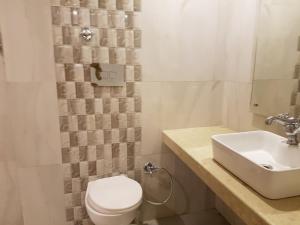 西姆拉Hotel Lords Regency的带马桶和水槽的浴室