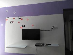 una TV a schermo piatto su una parete con adesivi di SA Apartments @ Desa Anthurium a Cameron Highlands