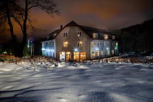 een groot huis in de sneeuw 's nachts bij Szekla in Stronie Śląskie