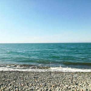 a rocky beach with the ocean in the background at Guest House Batumi in Batumi
