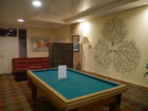 a lobby with a pool table in a room at Hotel & Restaurant Le Cardinal in Poix