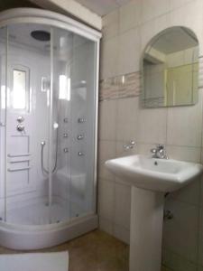 a bathroom with a shower and a sink at Hotel Santander SD in Santo Domingo