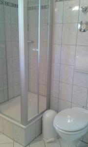 a bathroom with a shower and a toilet at 2 Zimmer Kursuite Bad Füssing in Bad Füssing