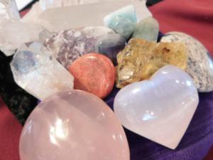 a group of different types of rocks and hearts at Cassadaga Hotel and Spiritual Center in Cassadaga