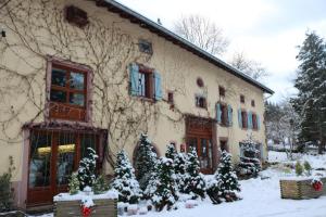 uma casa com árvores de Natal em frente em Auberge De La Charriole em Taintrux