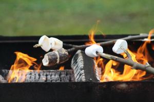 a grill with a bunch of food on fire at Valfjället in Gryttved