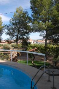 a swimming pool with a snake on a fence at Apartamentos Rurales Las Caleras in Almagro
