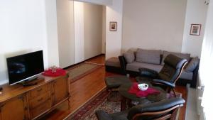 ein Wohnzimmer mit einem Sofa und einem TV in der Unterkunft Apartment Krsmanovic in Aranđelovac