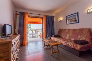 a living room with a couch and a television at Ocean view sunny apt at Ocean Park in Adeje