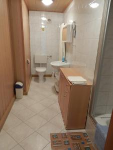 ein Bad mit einem WC und einem Waschbecken in der Unterkunft Pension Ute in Zeulenroda
