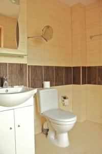 a bathroom with a white toilet and a sink at Apartamenty Pod Lwem in Świdnica