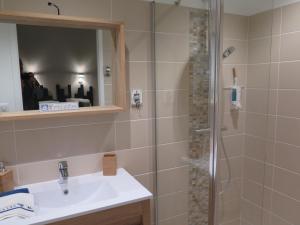 a bathroom with a sink and a shower at Crisalys Chambres d'Hôtes in Pessac