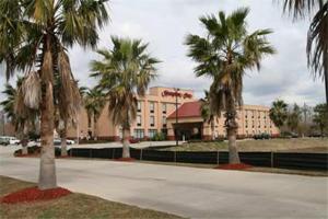 a large building with palm trees in front of it at Hampton Inn Laplace in Laplace