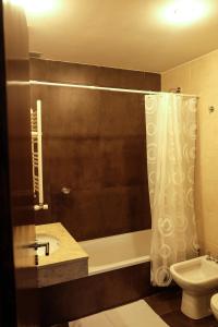 ein Badezimmer mit Dusche, Waschbecken und Toilette in der Unterkunft Punto Norte Departamentos con encanto en Salta - Aniceto in Salta