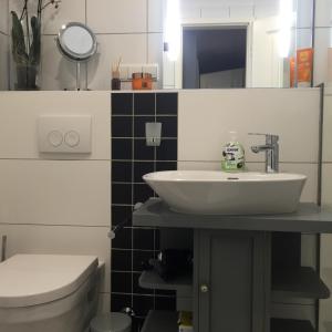 a bathroom with a sink and a toilet at Apartment Potsdam in Potsdam