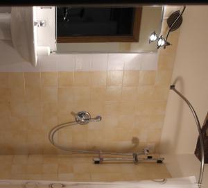 y baño con ducha y cabezal de ducha. en B&B Ai Chiosi, en Pontremoli