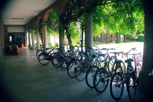 a bunch of bikes parked in a building at Ostello Bassano Del Grappa in Bassano del Grappa