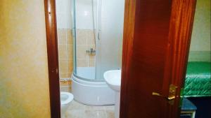 a bathroom with a shower and a toilet and a sink at Mini hotel 67 parallel in Nar'yan-Mar