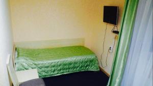 a small bedroom with a green bed and a television at Mini hotel 67 parallel in Nar'yan-Mar