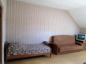 YartsevoにあるHotel Riabinushkaのベッド、椅子、テレビが備わる客室です。
