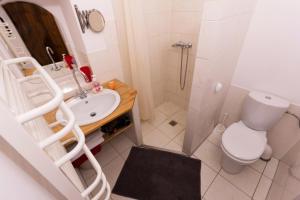 a bathroom with a toilet and a sink and a shower at Forum Sopot in Sopot