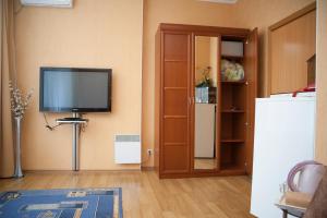 a living room with a television and a refrigerator at Bilyj Rojal in Zaporozhye