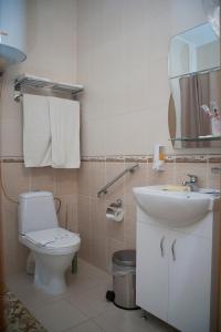 a white toilet sitting next to a sink in a bathroom at Bilyj Rojal in Zaporozhye