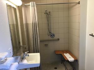 a bathroom with a sink and a shower at Motel 6-Lakeland, FL in Lakeland