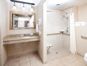 a bathroom with a sink and a shower and a toilet at Red Lion Inn & Suites Missoula in Missoula