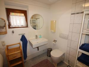 a bathroom with a sink and a toilet and a mirror at Werner Ferienwohnung in Kappel-Grafenhausen +16 photos