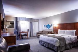 une chambre d'hôtel avec un lit et un salon dans l'établissement Hotel-Motel Coconut, à Trois-Rivières