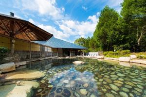 una piscina de agua frente a un edificio en Watarase Onsen Hotel Yamayuri en Hongu