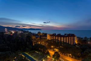 an aerial view of a hotel at night at Seaview Paradise in Batu Ferringhi