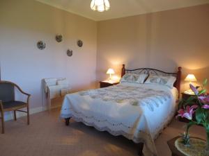 a bedroom with a bed and two tables and a chair at Arabella Country House in Princetown