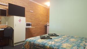 Habitación de hotel con cama y TV en Tiaro Motor Inn, en Tiaro