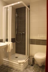 a bathroom with a shower and a toilet at Hotel Eleganz in Rustow